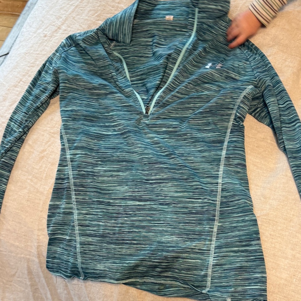 Under Armour Teal Striped Quarter-Zip Top
